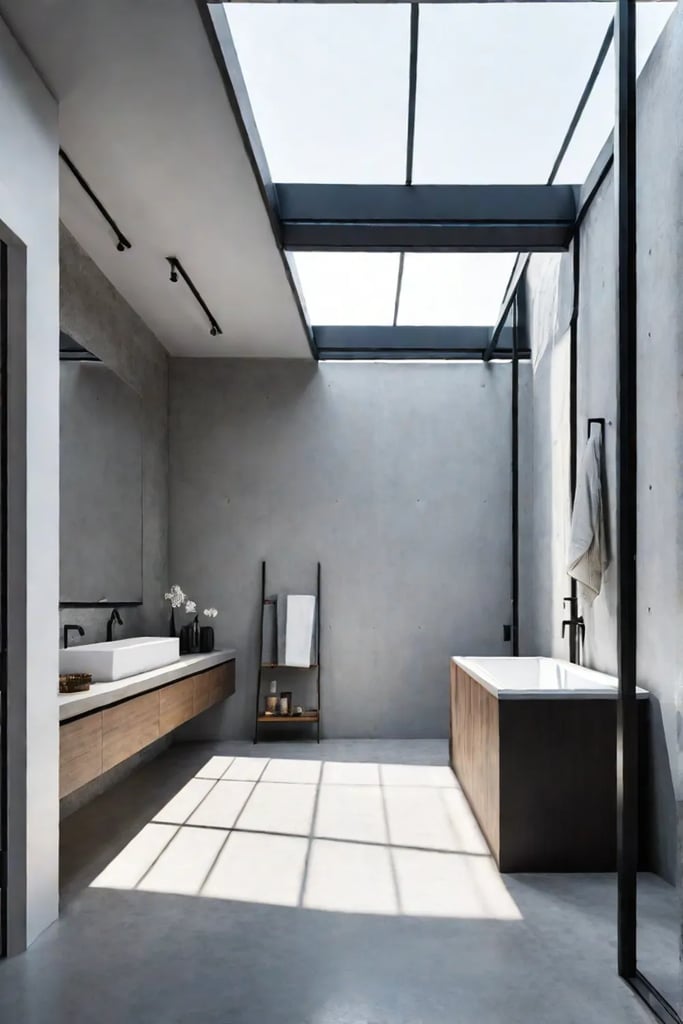 Modern bathroom concrete flooring