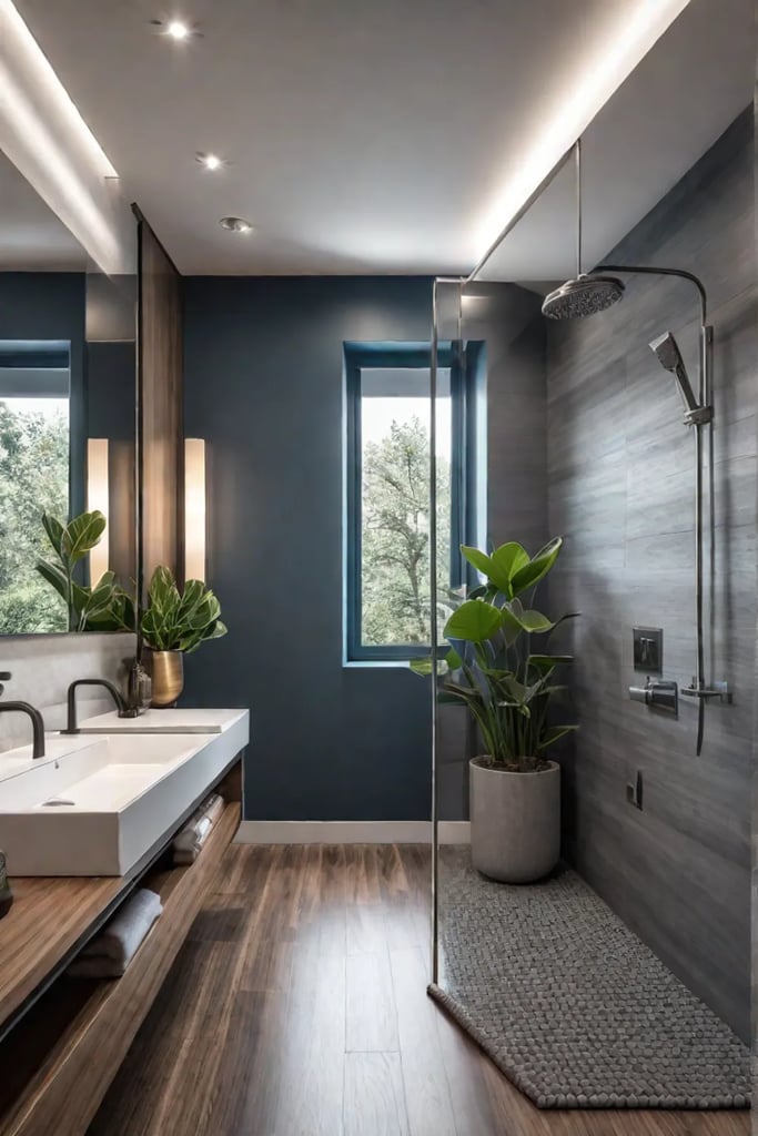 Modern bathroom with moistureresistant laminate flooring