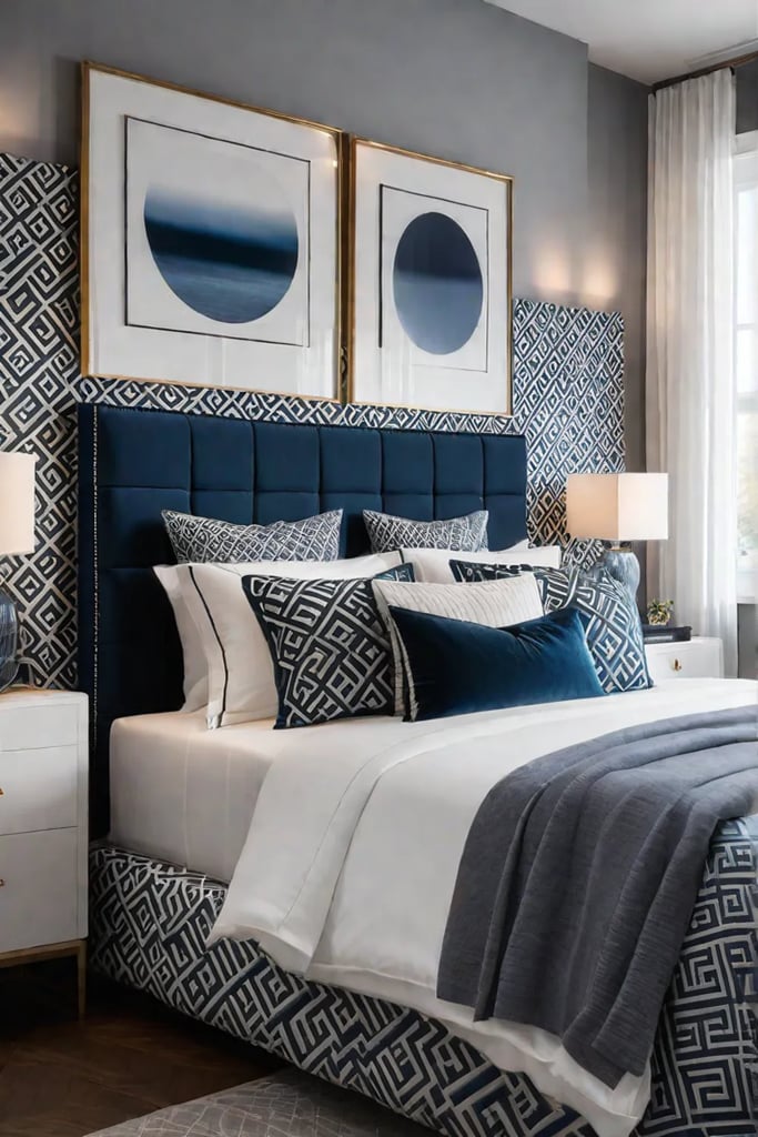 Modern bedroom with a DIY upholstered headboard