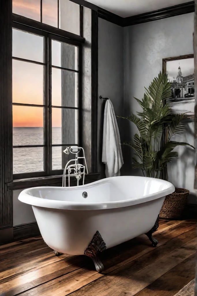 Rustic bathroom reclaimed wood flooring vintage charm