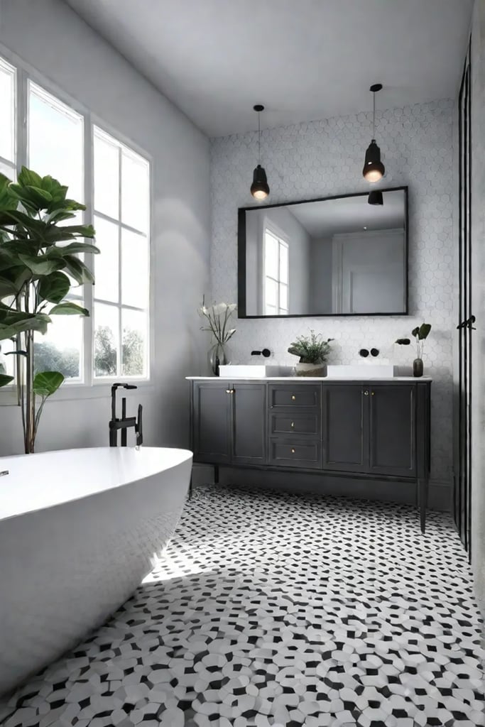 Small bathroom with geometric floor tiles