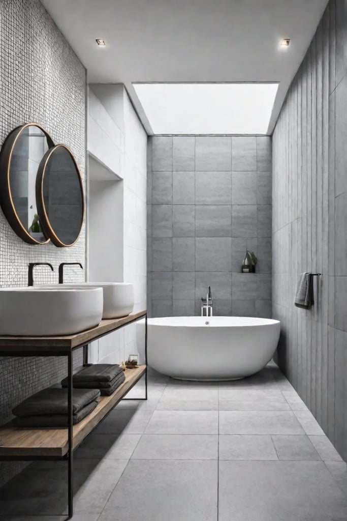 Small bathroom with large grey tiles