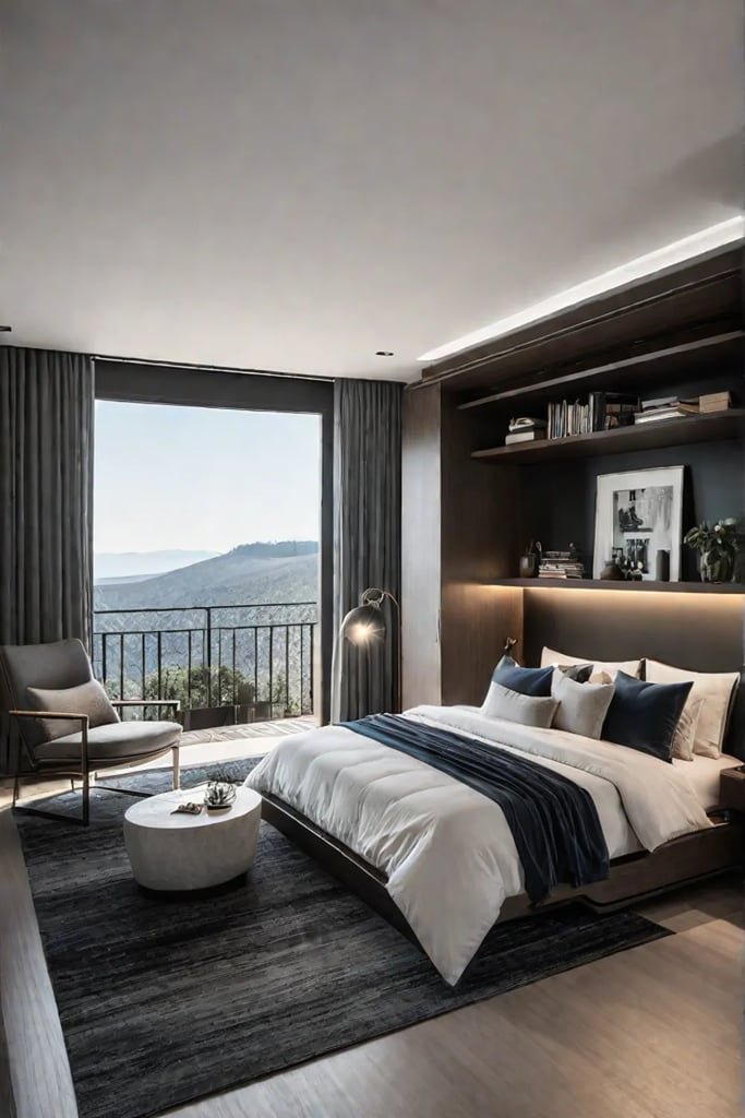 Small bedroom with spacesaving furniture