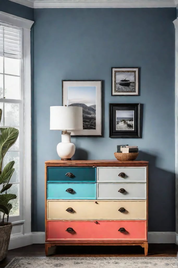 Upcycled furniture in an eclectic bedroom