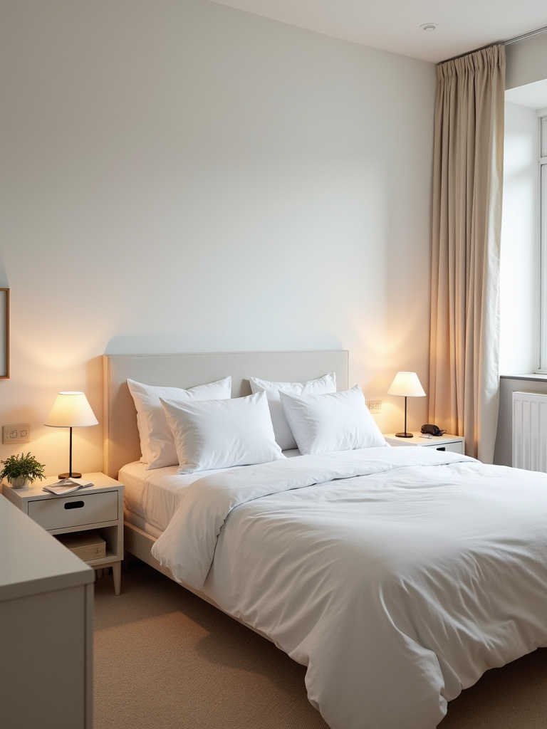 Decluttered and minimalist small bedroom emphasizing “less is more” design.