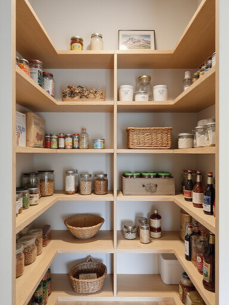 Modern pantry with adjustable shelves showcasing organized food storage