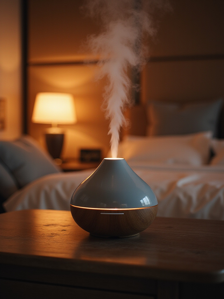 Scented diffuser creating a romantic ambiance in a bedroom