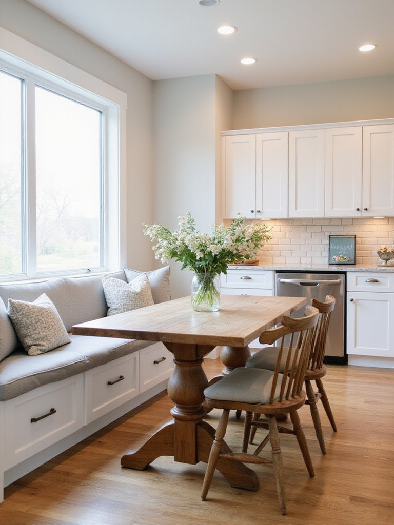 Cozy kitchen nook with built-in bench seating and natural light