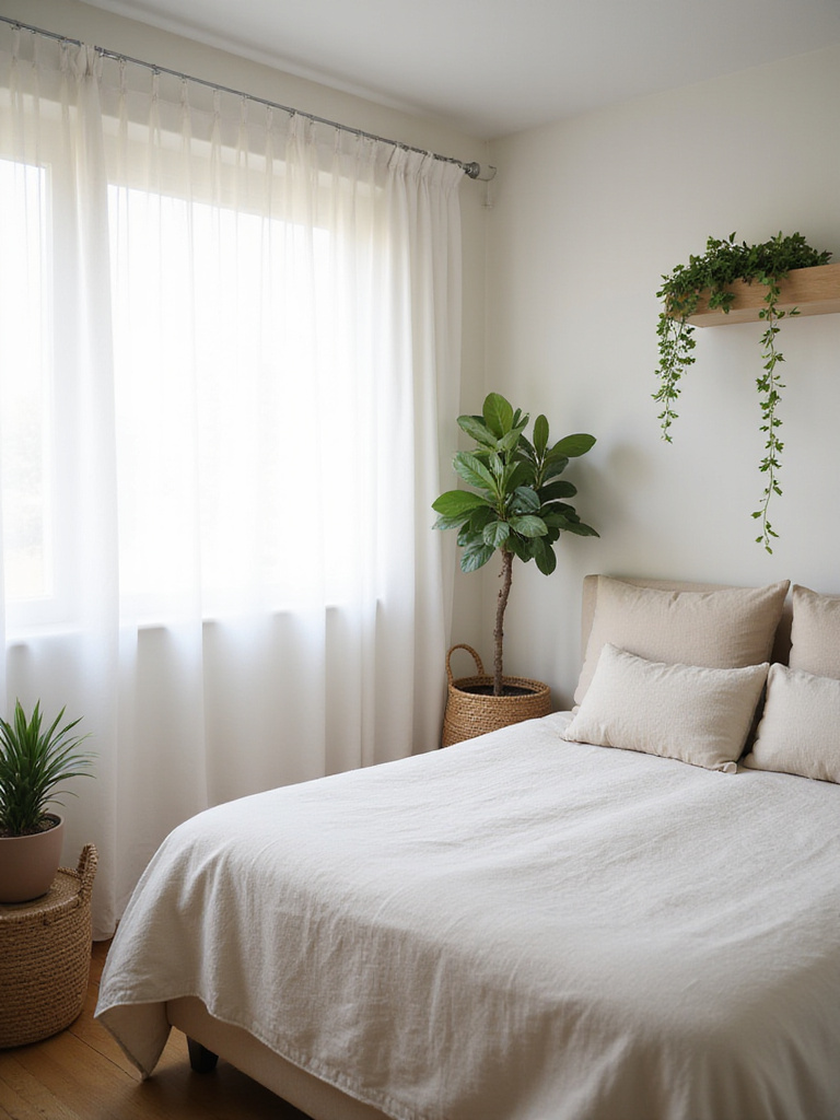 Cozy bedroom with indoor plants adding a fresh and relaxing atmosphere.