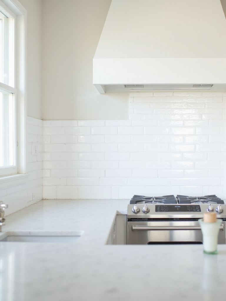 Bright and airy kitchen with white subway tile backsplash