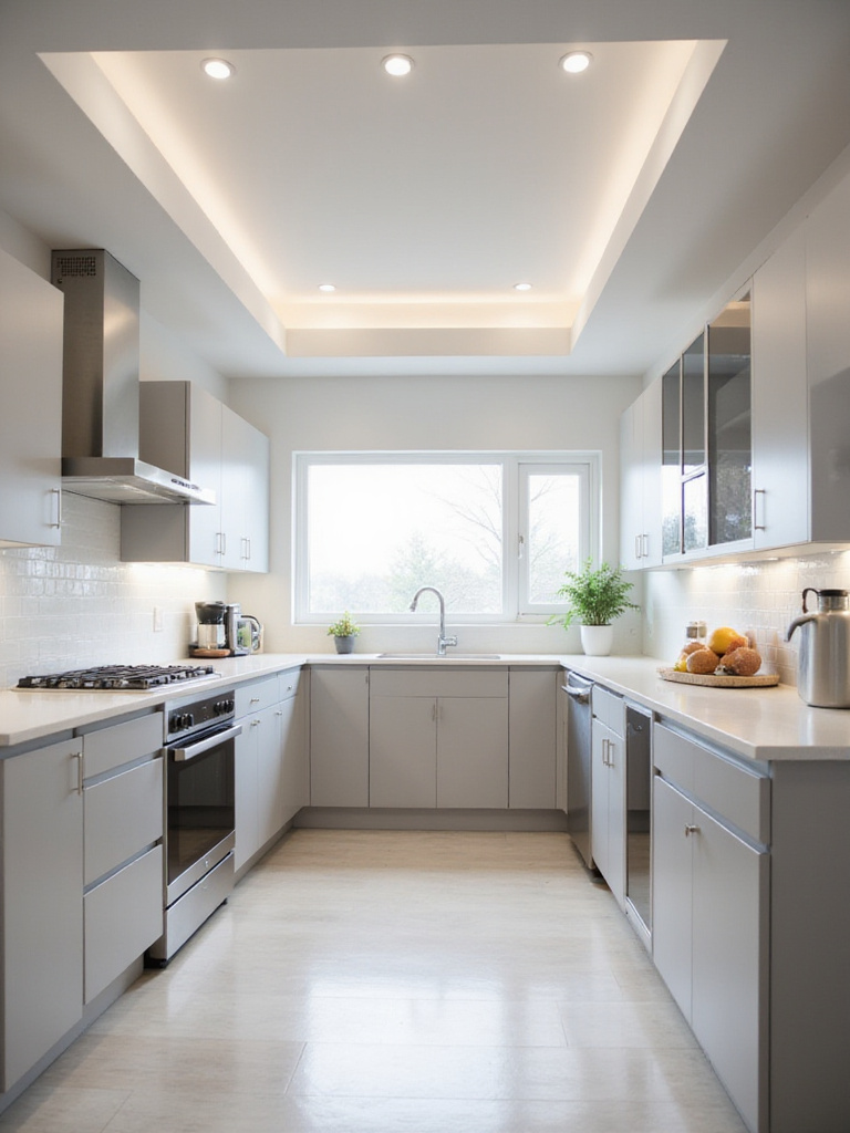 Small kitchen with recessed lighting creating a bright and spacious atmosphere