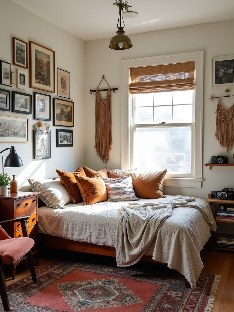 Eclectic bedroom design showcasing a mix of vintage and modern styles, reflecting personal taste and creating a unique and inviting space.