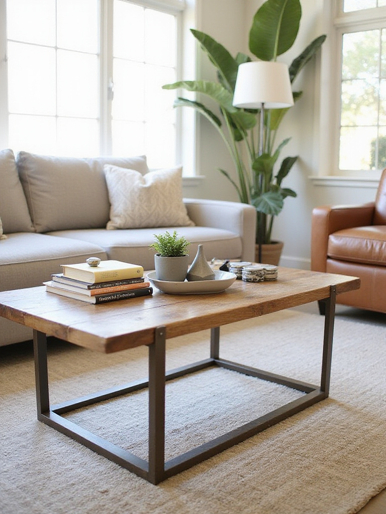 Stylish living room with a reclaimed wood coffee table as the focal point.
