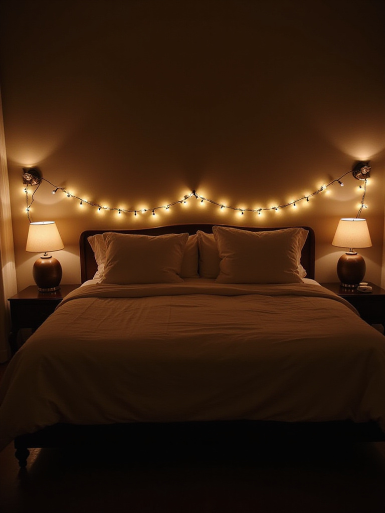 Romantic bedroom with soft, dimmable lighting creating a relaxing ambiance