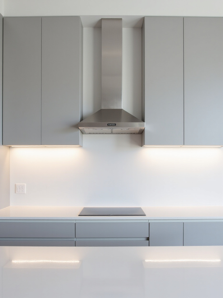 Modern kitchen with stylish and space-saving light gray wall cabinets.