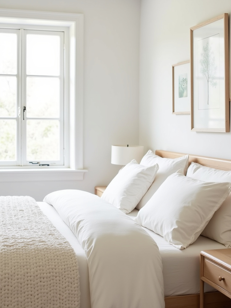 White bedroom with layered shades of white creating depth and texture