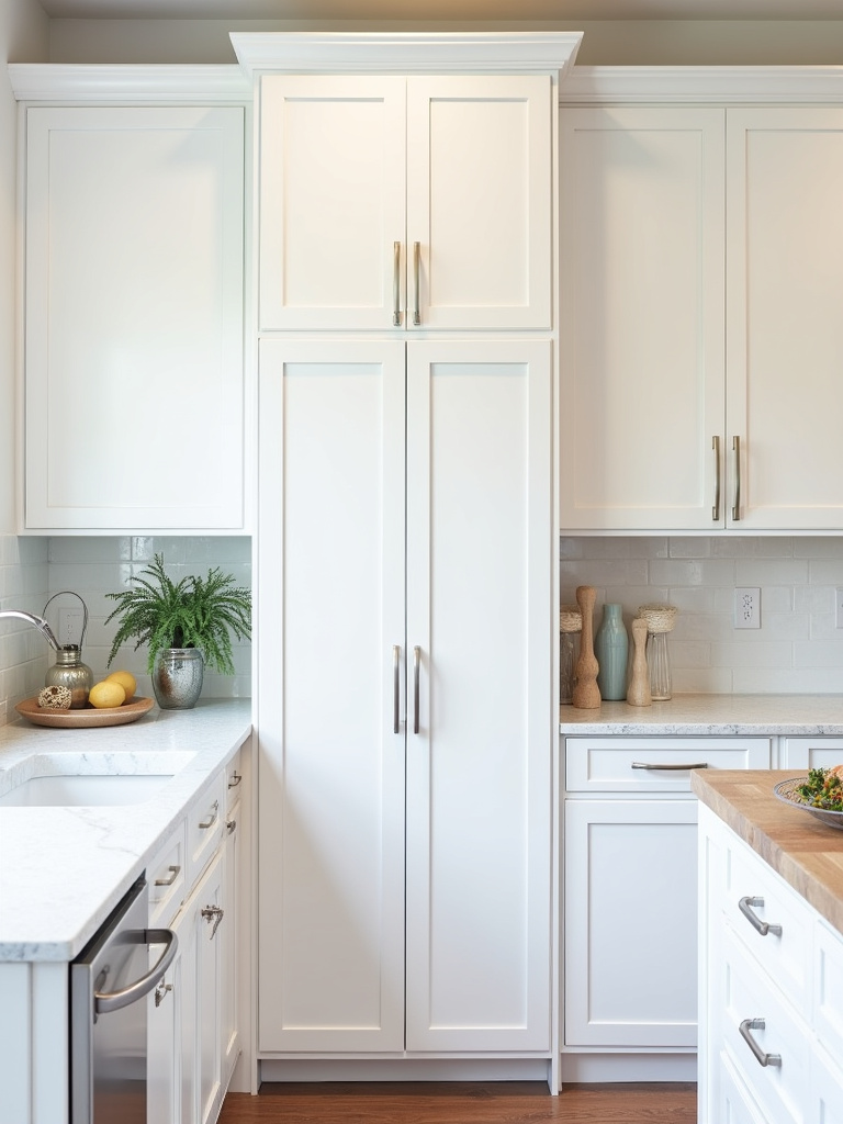White kitchen showcasing Shaker, Slab, Raised Panel, and Inset cabinet door styles.
