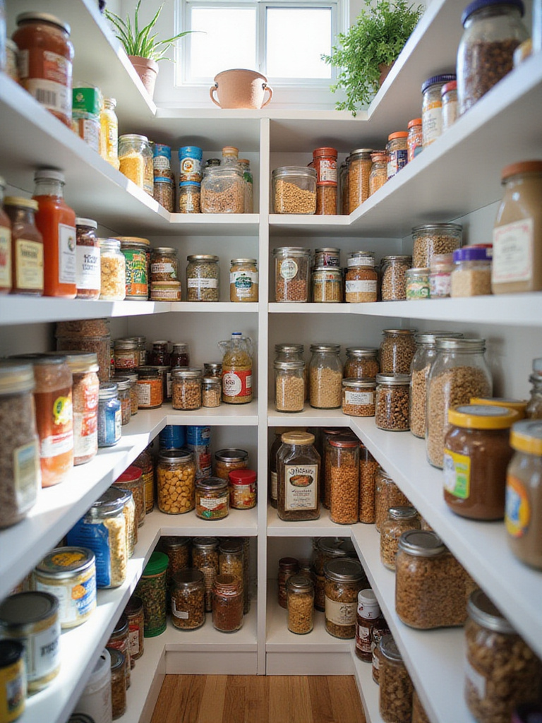 Well-organized pantry with color-coded expiration date system to reduce food waste.