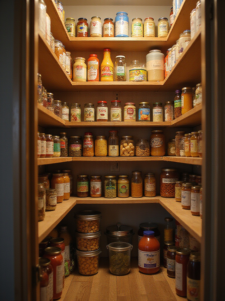 Organized pantry shelves using the FIFO method for food rotation