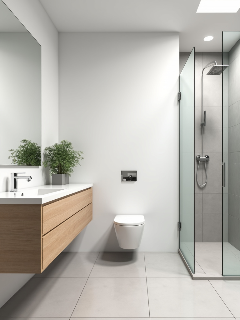 Minimalist bathroom design featuring clean lines, simple shapes, and a serene color palette.