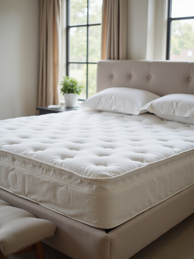 Luxurious king-size bed with plush mattress and soft linens