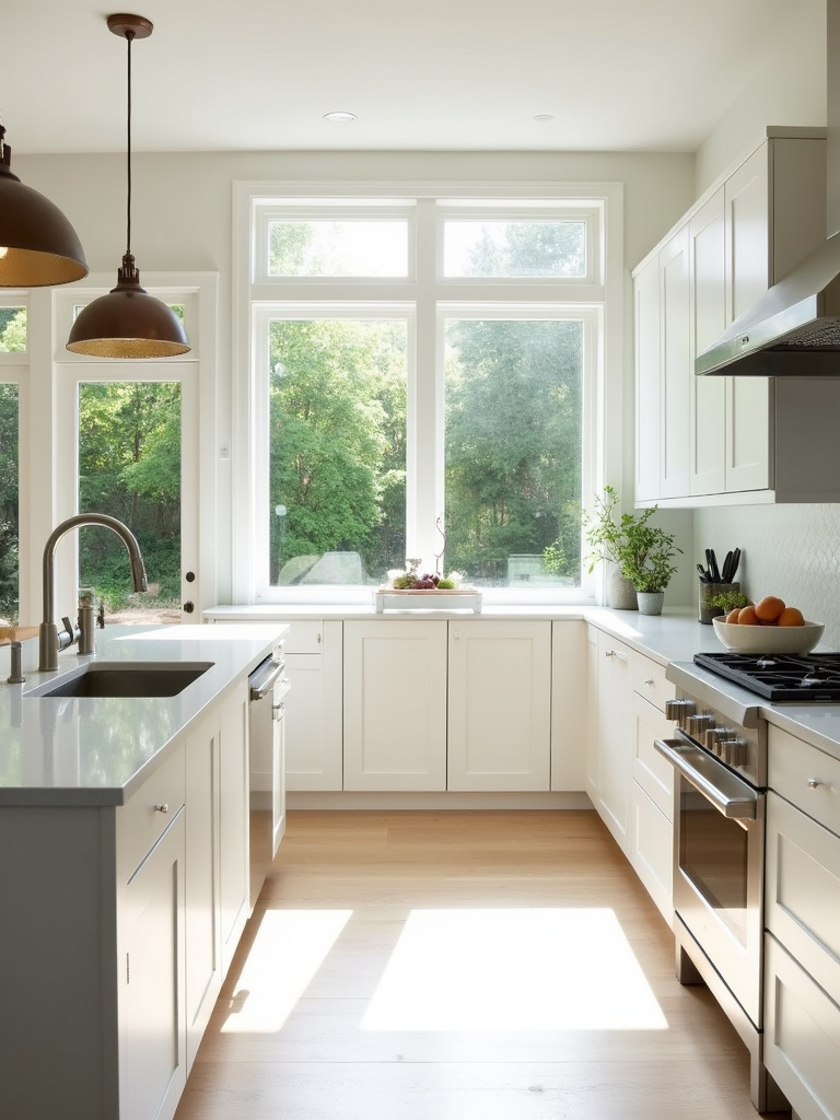 Bright and airy white kitchen with natural light