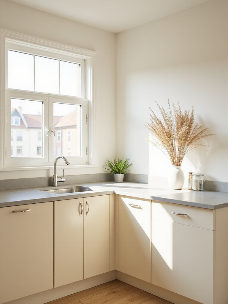Small kitchen design featuring light-colored walls and cabinets to maximize space and brightness.