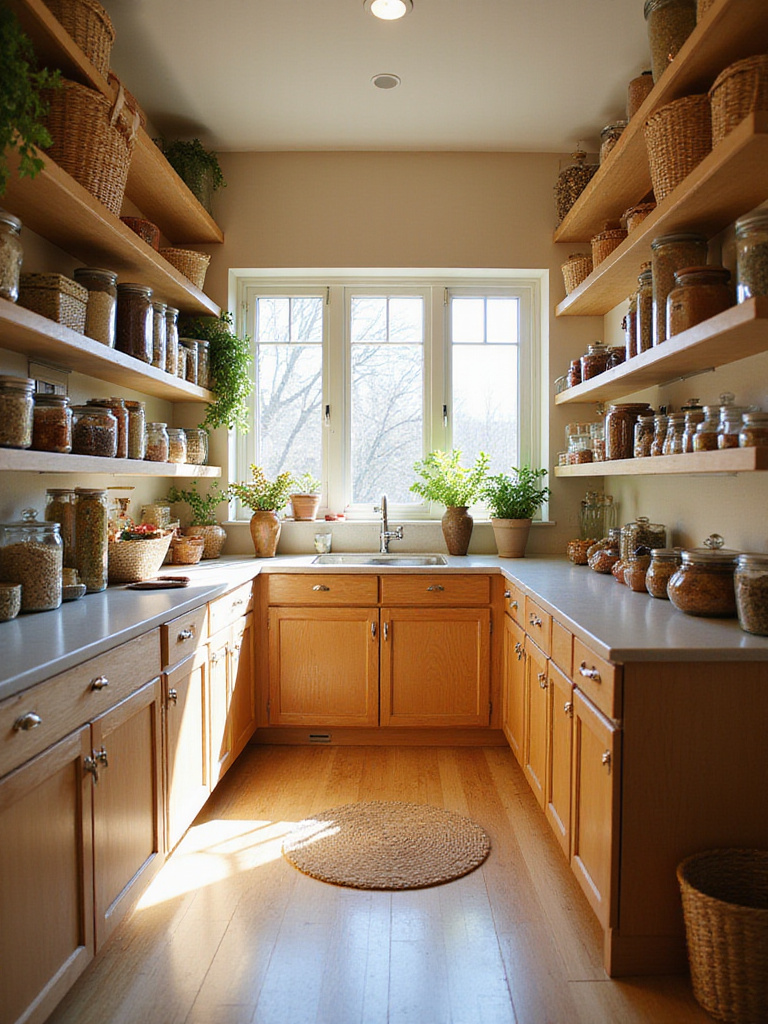 Beautifully organized pantry with labeled containers and neat shelves.