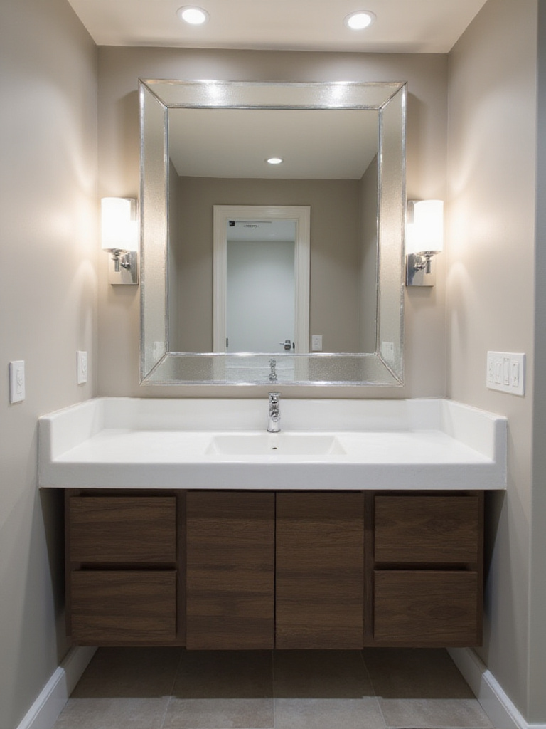 Bathroom vanity with beveled edge mirror