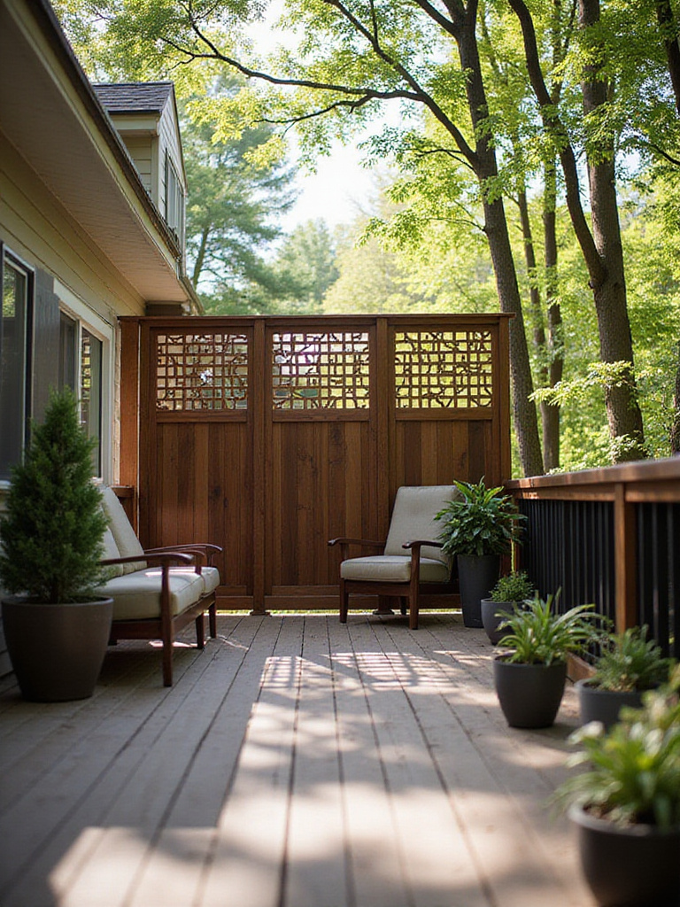 Modern deck with cedar privacy screen and geometric design.