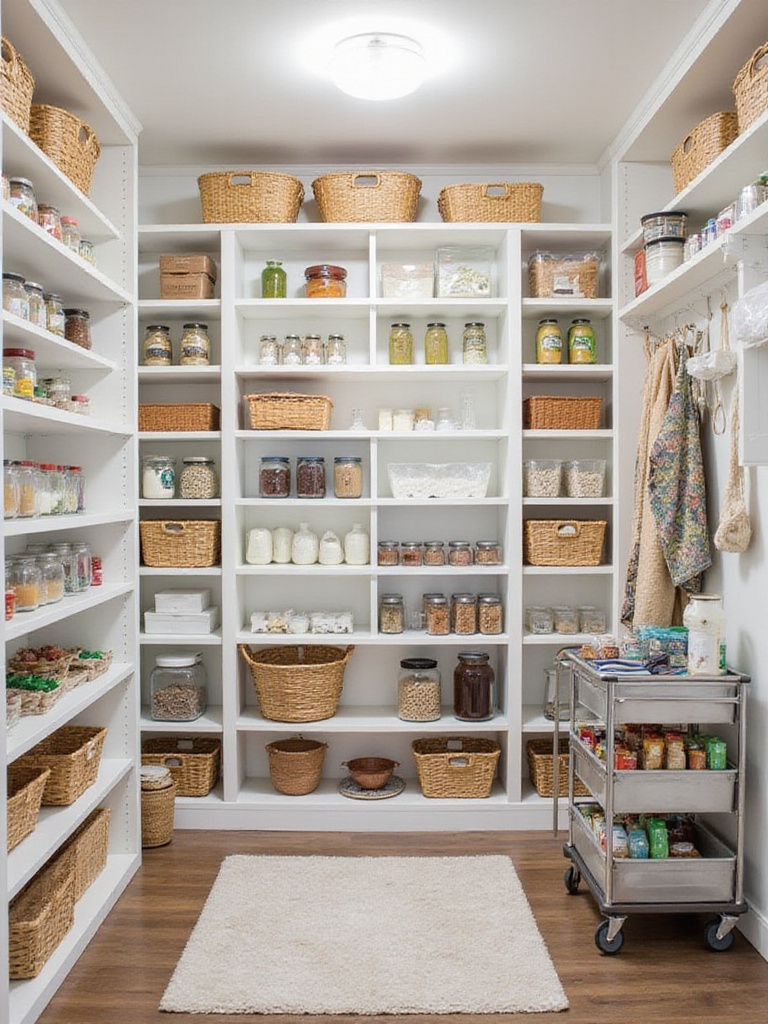 Well organized pantry with shelves maximizing vertical space