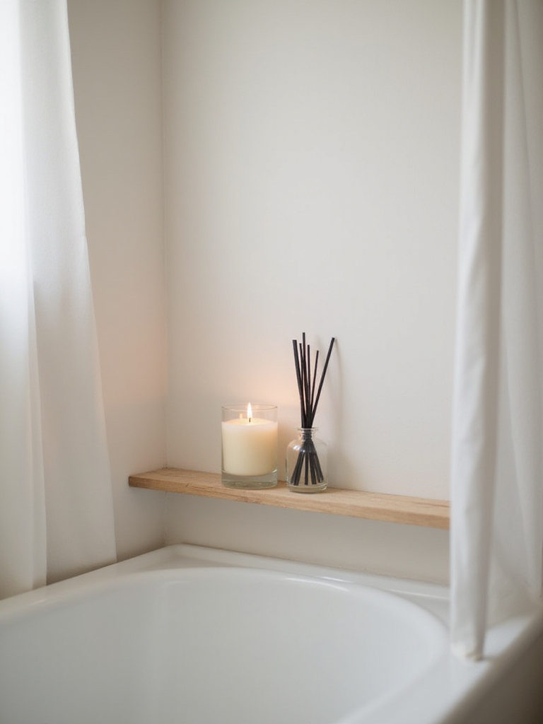 Bathroom with candle and reed diffuser for relaxing aroma