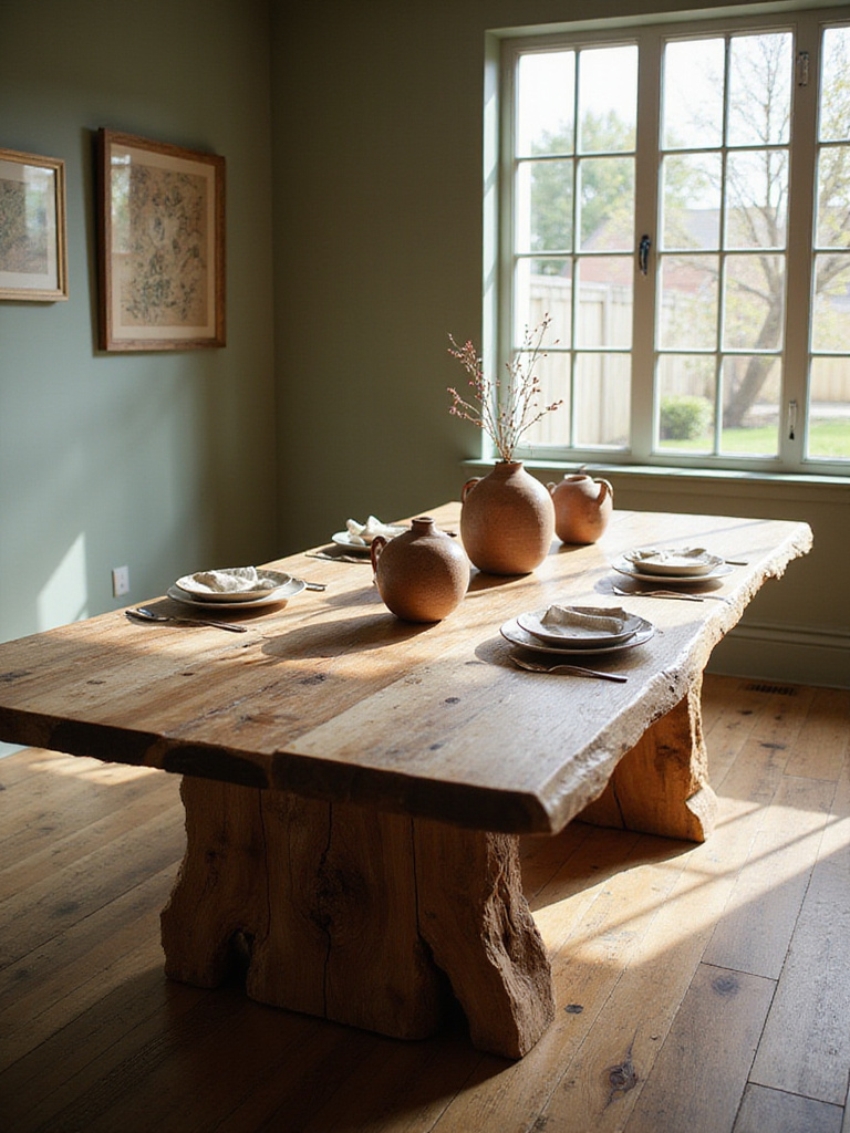 Rustic dining room featuring a reclaimed wood dining table.