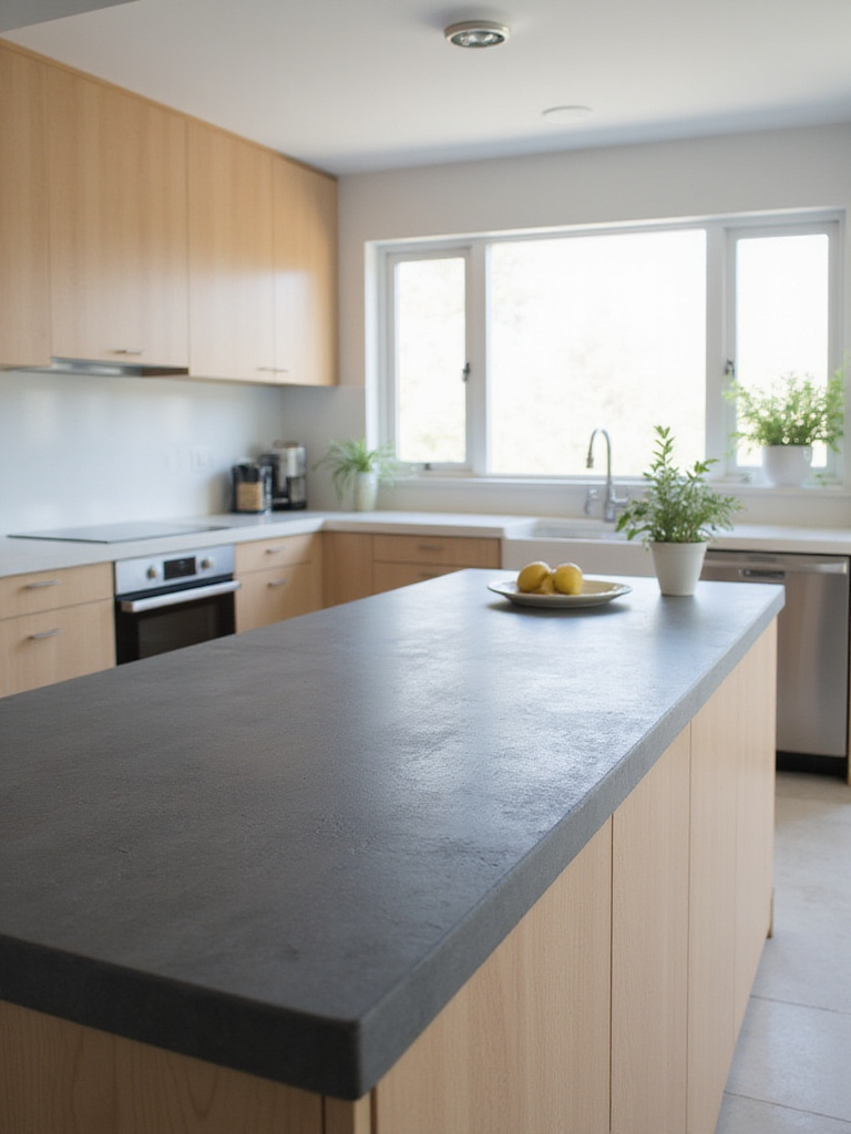 Dark Gray Paper Composite Kitchen Island Countertop in Modern Kitchen