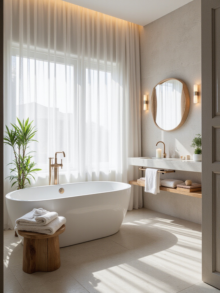 Modern bathroom with freestanding tub and spa-like design elements