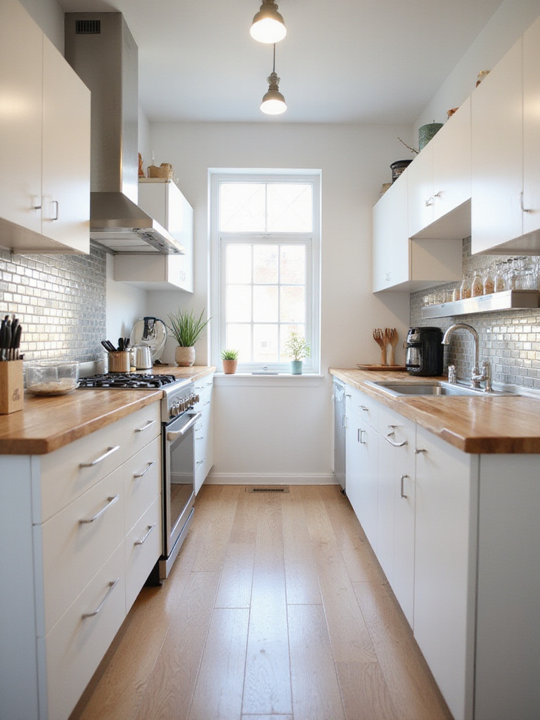 Small kitchen with clearly defined zones for prepping, cooking, and cleaning, maximizing space and efficiency.