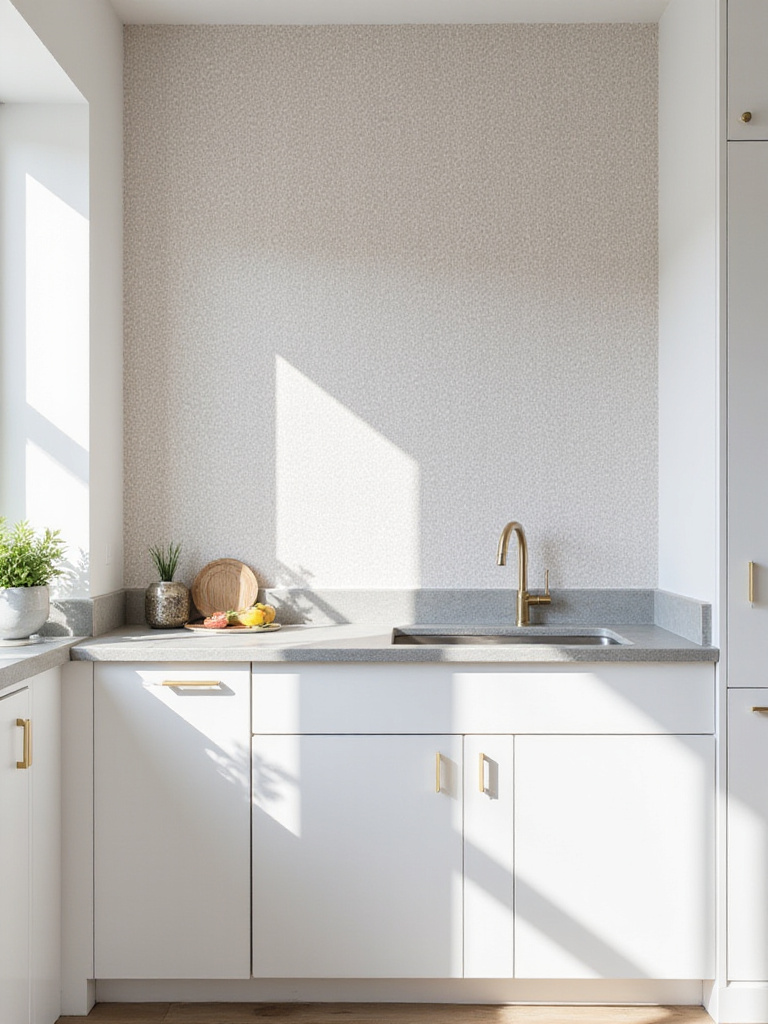 Modern kitchen with cheetah print wallpaper accent wall