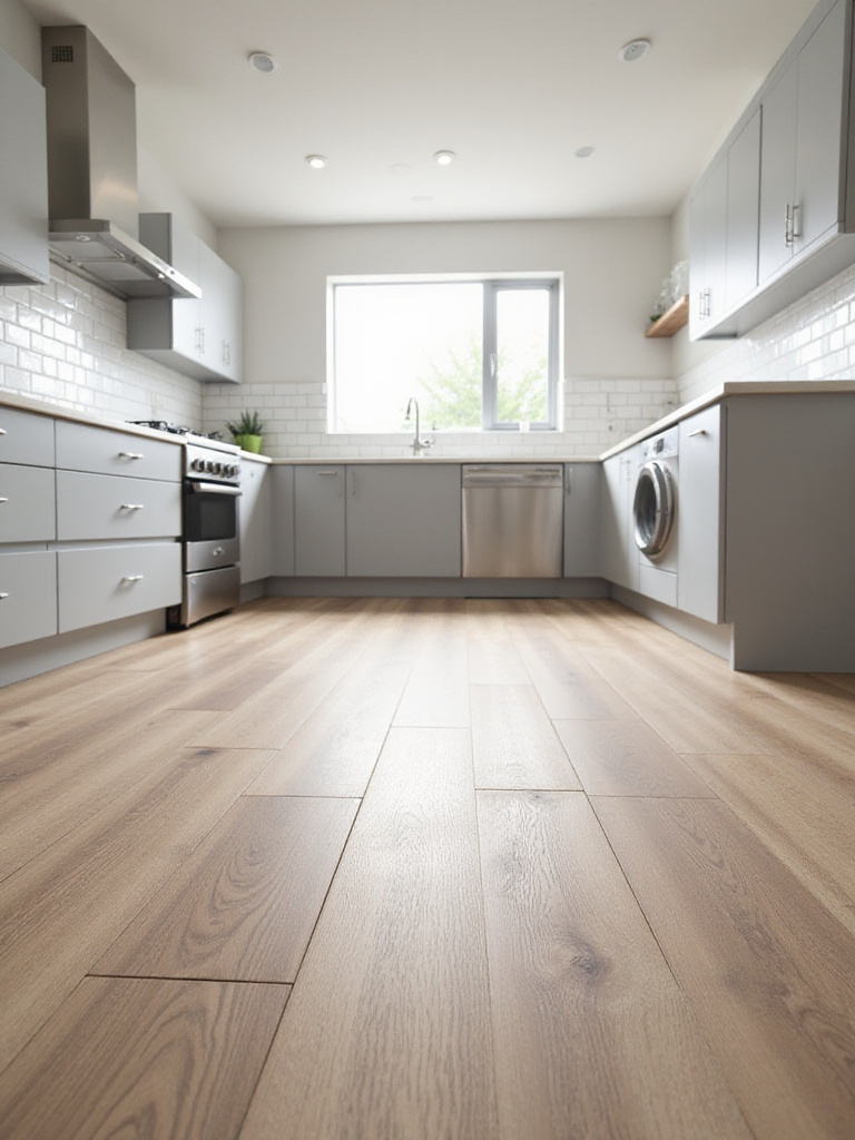 Modern kitchen with luxury vinyl plank flooring