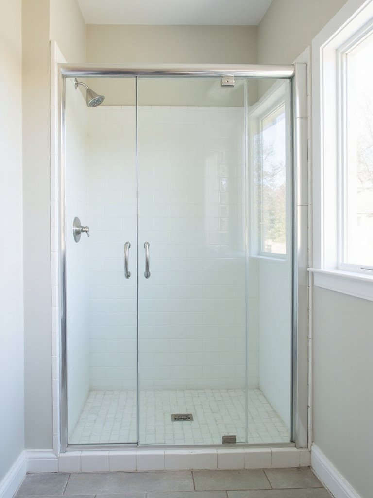 Small bathroom with a space-saving corner shower.