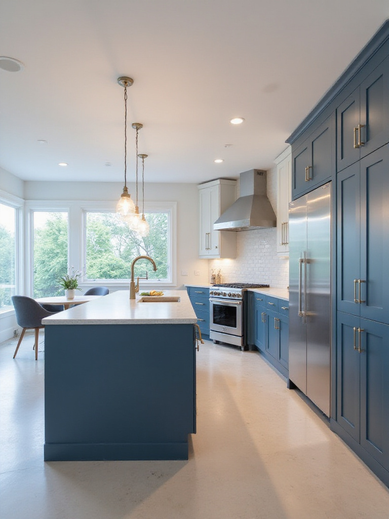 Modern kitchen with a large kitchen island featuring seating, storage, and a cooktop.