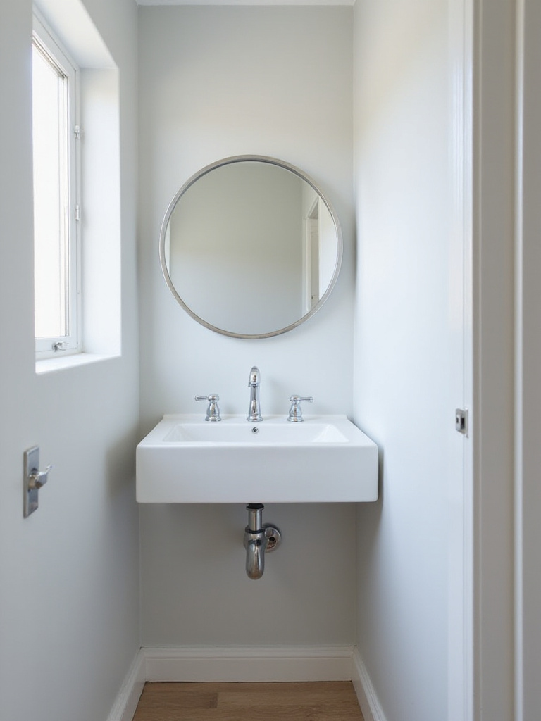 Small bathroom with white corner sink maximizing space
