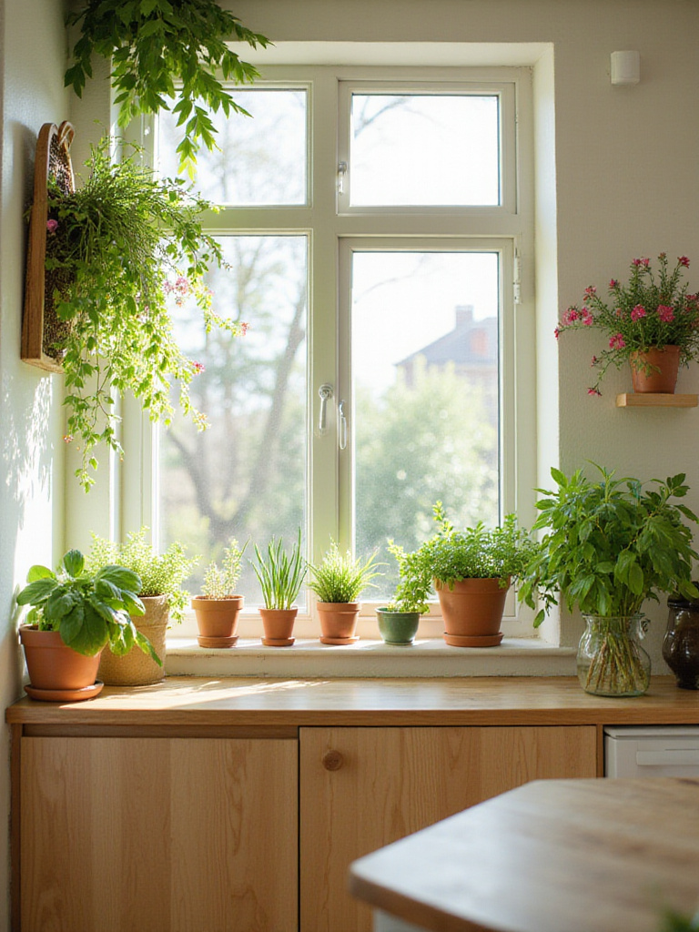 Kitchen renovation featuring indoor plants and a vertical garden, bringing natural beauty into the space