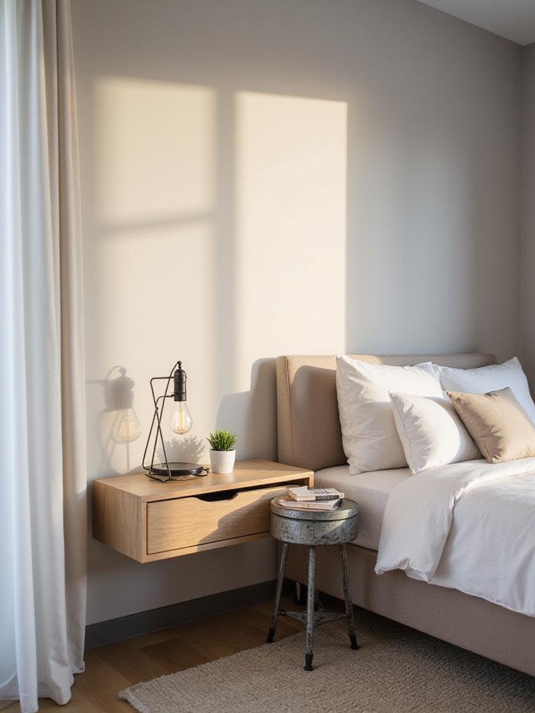 Contrasting nightstands flanking a bed in a modern bedroom