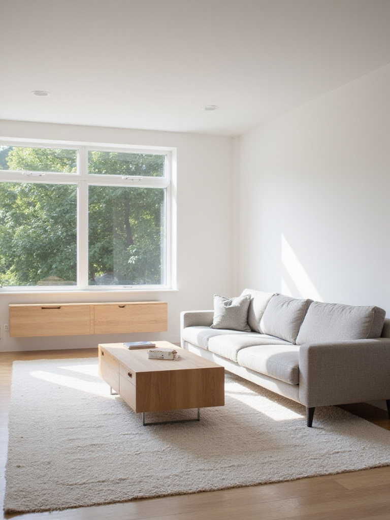 Minimalist living room with clean lines and functional furniture