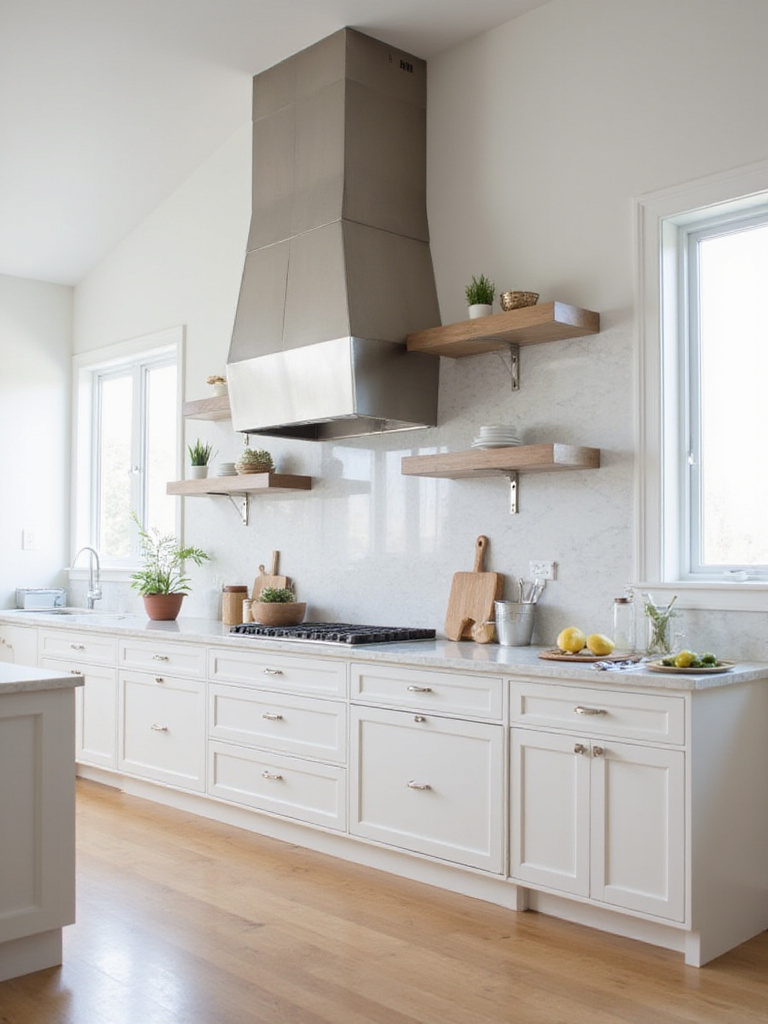 Modern kitchen with a statement stainless steel range hood