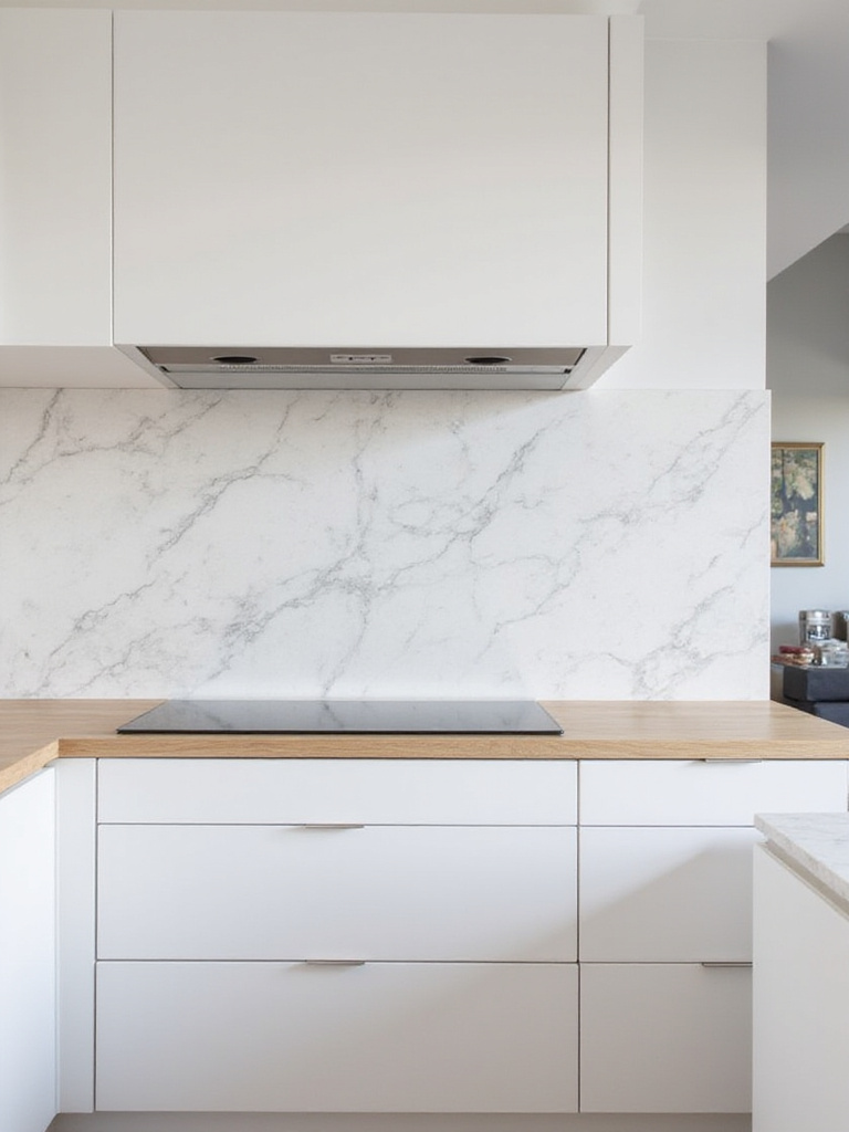 Modern kitchen with sleek grey marble slab backsplash