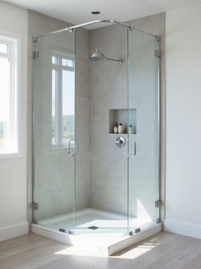 Modern corner shower design in a small bathroom