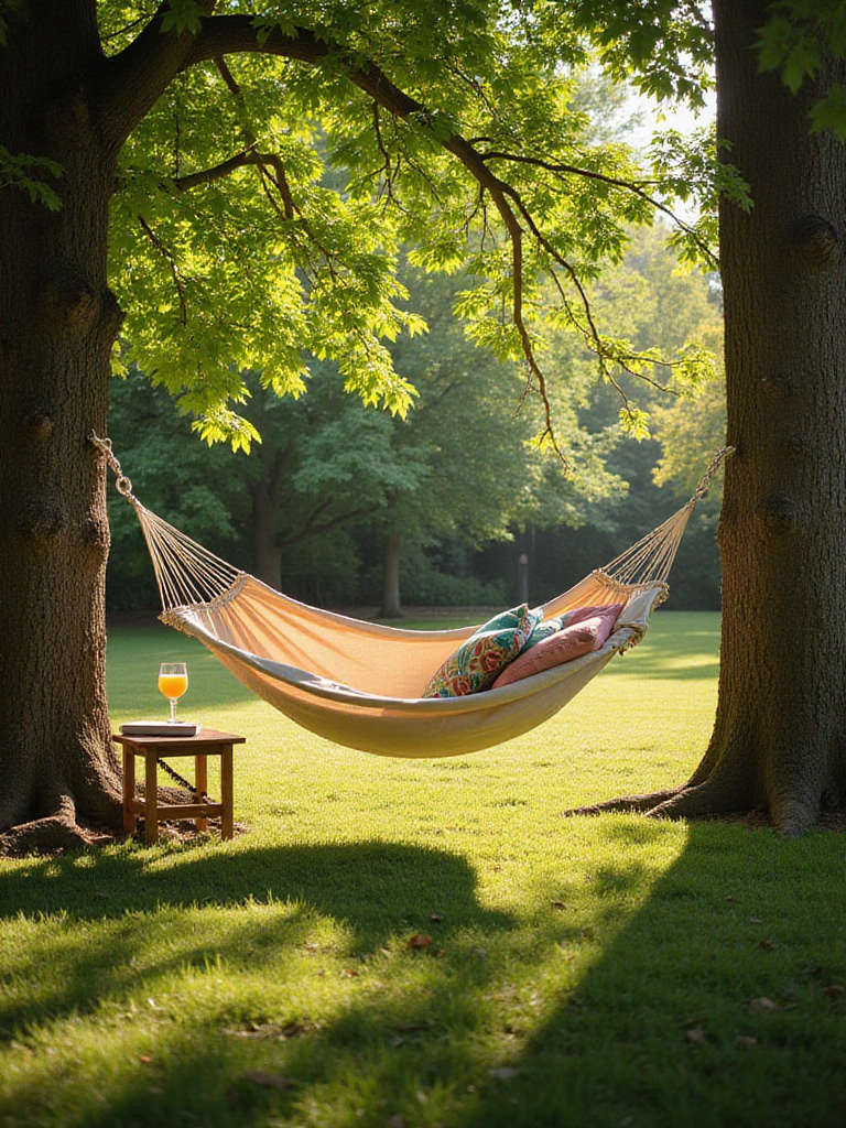 Relaxing hammock haven in a lush backyard setting