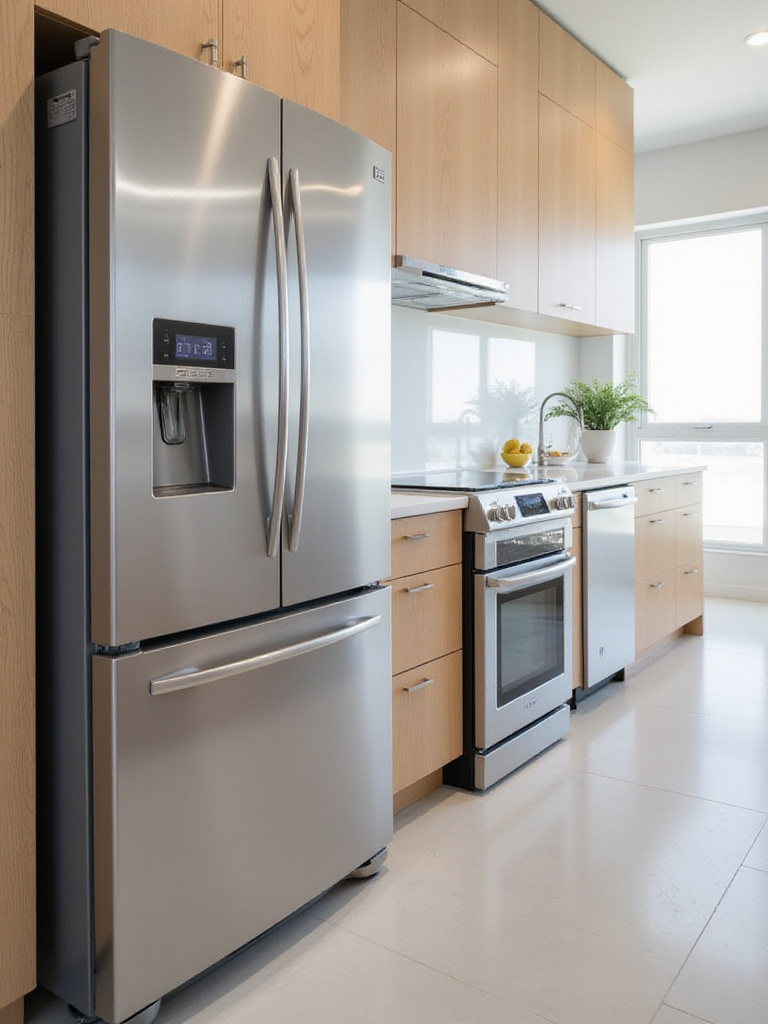 Modern kitchen with energy-efficient stainless steel appliances