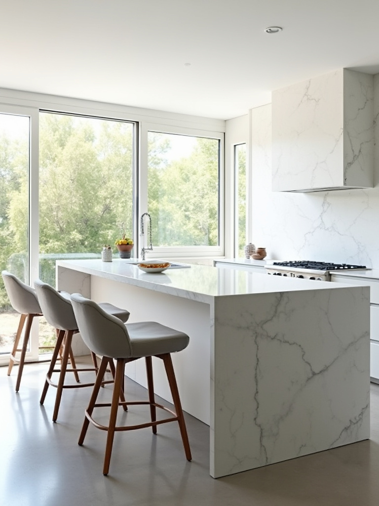 Modern kitchen island with comfortable upholstered seating
